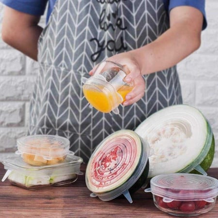 12 قطعة باللونين الأزرق الفاتح والأبيض قابلة للتمدد لحفظ الأطعمة