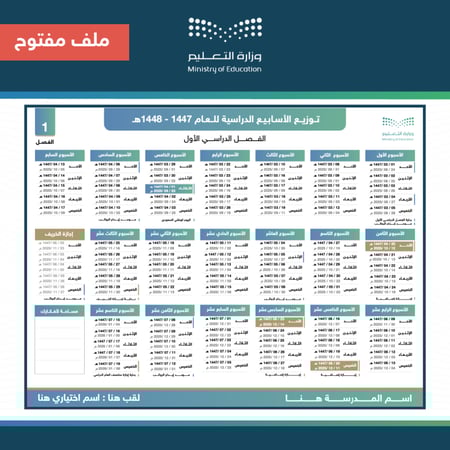 ملف بوربوينت توزيع الأسابيع الدراسية 