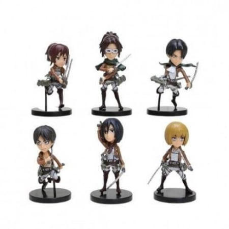 مجموعة 6 مجسمات هجوم العمالقة ايرين ليفاي ميكاسا ارمين هانجي ساشا للحبة الواحدة 7 سم
