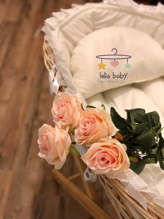 سلة خيزران خشبي مع مفرش وقاعدة