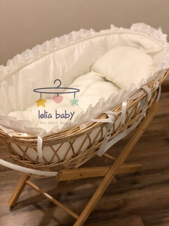 سلة خيزران خشبي مع مفرش وقاعدة