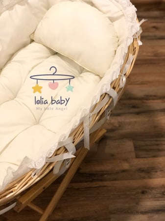 سلة خيزران خشبي مع مفرش وقاعدة