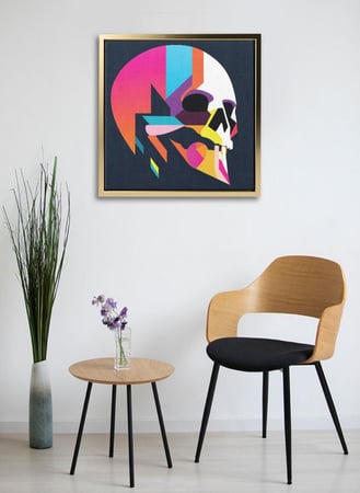 لوحة كانفاس على إطار خشبي بالفن التصوري لتصميم فن تجريدى جمجمة ملونة