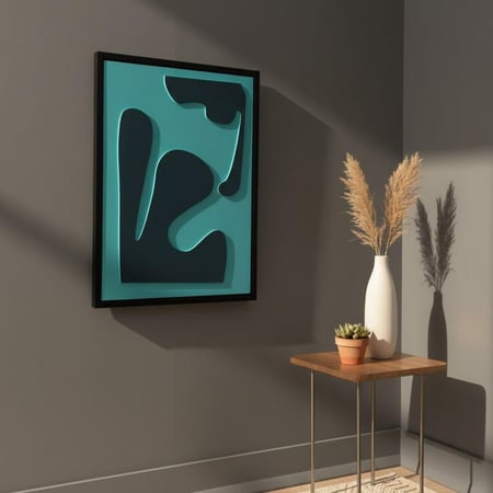 لوحة جدارية بارزة مصنوعة يدويا بتصميم عصري مع إطار أسود – ٥٠×٧٠ سم