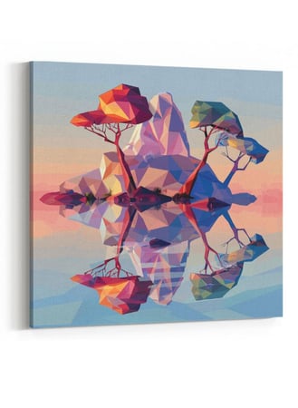 لوحة كانفاس على إطار خشبي بالفن التصوري لتصميم جزيرة مع اشجار