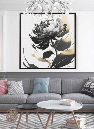 لوحة كانفاس مربع على إطار خشبي، تصميم زهرة مميزة، للمنزل، غرفة المعيشة، المكتب، الديكور