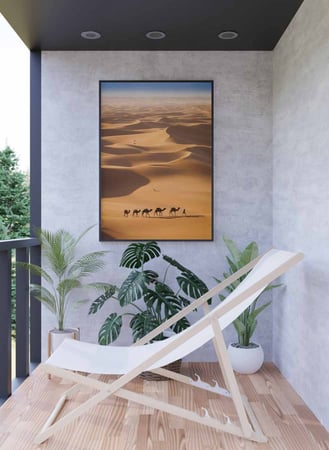 لوحة كانفاس على إطار خشبي، تصميم قافلة من الجمال فى الصحراء، للمنزل، غرفة المعيشة، المكتب، الديكور