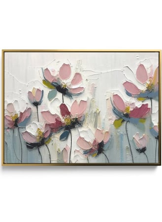 لوحة كانفاس على إطار خشبي بتصميم فن تجريدي زهور ملونة