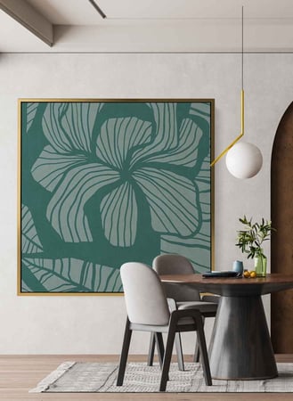 احصل على لوحة نمط كانفاس بتصميم  غنى للزهور بدرجال اللون الاخضر الفخم