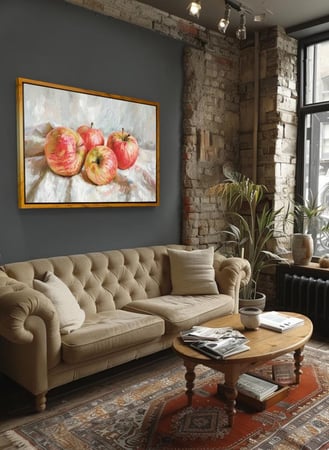 لوحة كانفاس بتصميم فن تجريدي كلاسيكي للتفاح