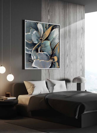 لوحة كانفاس مربع على إطار خشبي، تصميم نمط زهور ، للمنزل، غرفة المعيشة، المكتب، الديكور