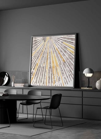 لوحة كانفاس مربع على إطار خشبي، تصميم فن تجريدي لاشعة الشمس، للمنزل، غرفة المعيشة، المكتب، الديكور