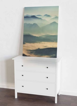 لوحة كانفاس على إطار خشبي، تصميم الصباح على الجبال مع سحاب، للمنزل، غرفة المعيشة، المكتب، الديكور