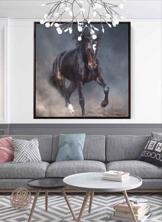لوحة كانفاس مربع على إطار خشبي، تصميم حصان جامح في الصحراء، للمنزل، غرفة المعيشة، المكتب، الديكور