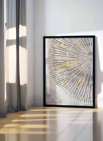 لوحة كانفاس على إطار خشبي، تصميم فن تجريدى لاشعة الشمس، للمنزل، غرفة المعيشة، المكتب، الديكور