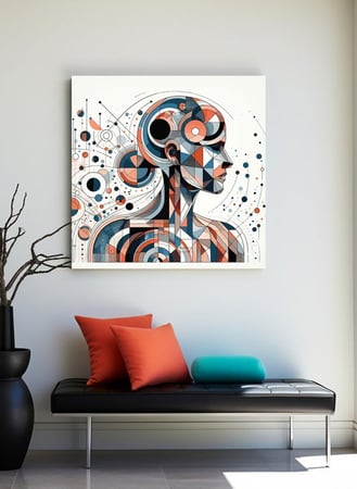 لوحة كانفاس على إطار خشبي بالفن التصوري لتصميم نمط فنى لشخص بالذكاء الإصطناعى