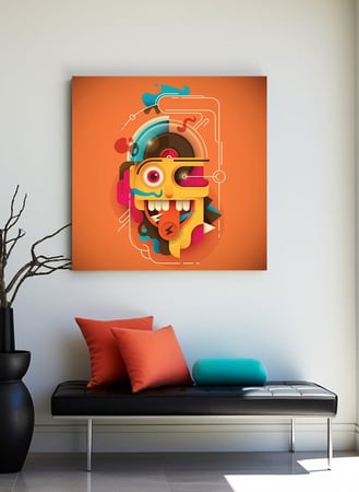 لوحة كانفاس على إطار خشبي بالفن التصوري لتصميم فن تجريدى لوجه كوميدى