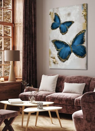 لوحة كانفاس على إطار خشبي بتصميم فراشات ذهبية