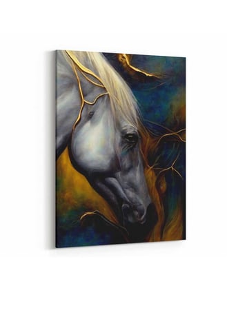 لوحة كانفاس على إطار خشبي، تصميم فن تجريدى لحصان مع عيون لامعه، للمنزل، غرفة المعيشة، المكتب، الديكور