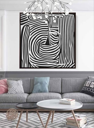 لوحة كانفاس مربع على إطار خشبي، تصميم فن تجريدي متاهة، للمنزل، غرفة المعيشة، المكتب، الديكور