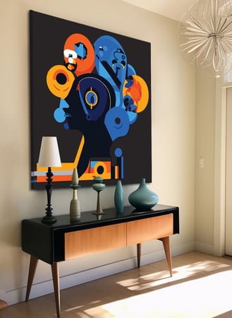 لوحة كانفاس على إطار خشبي بالفن التصوري لتصميم فن تجريدى للأفكار والرؤى