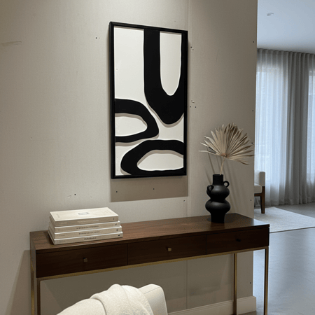 لوحة جدارية بارزة مصنوعة يدويا بتصميم عصري مع إطار أسود – ٥٠×١٠٠ سم