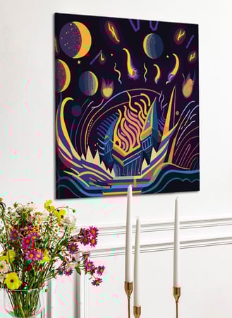 لوحة كانفاس على إطار خشبي بالفن التصوري لتصميم احتفال