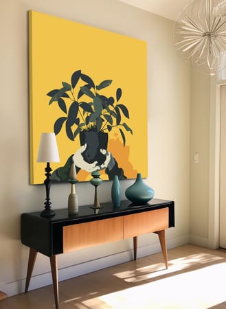 لوحة كانفاس على إطار خشبي بالفن التصوري لتصميم نمط فنى للنبات