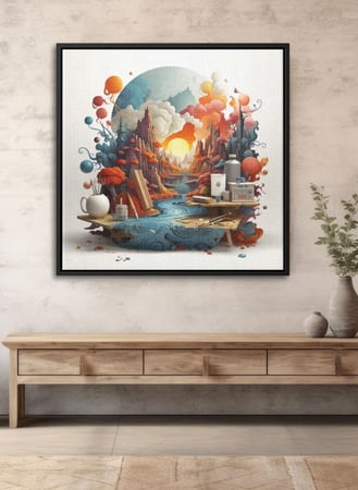 لوحة كانفاس على إطار خشبي بالفن التصوري لتصميم غروب الشمس