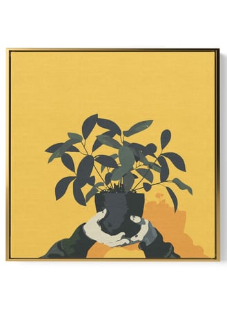 لوحة كانفاس على إطار خشبي بالفن التصوري لتصميم نمط فنى للنبات