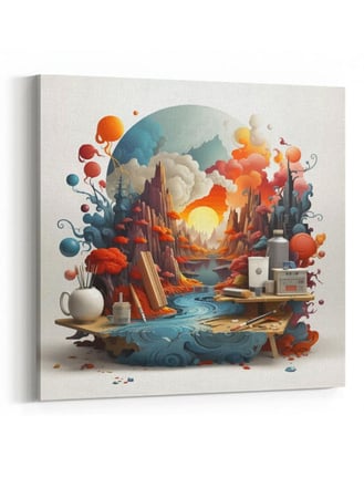 لوحة كانفاس على إطار خشبي بالفن التصوري لتصميم غروب الشمس