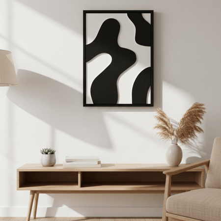 لوحة جدارية بارزة مصنوعة يدويا بتصميم عصري مع إطار أسود – ٥٠×٧٠ سم