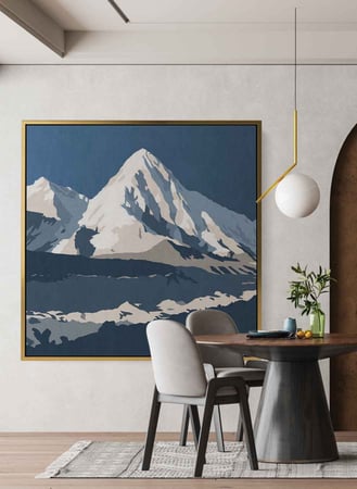 لوحة كانفاس مربع على إطار خشبي، تصميم جبل جليدى، للمنزل، غرفة المعيشة، المكتب، الديكور