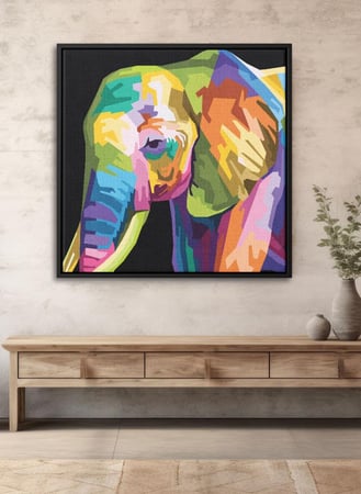 لوحة كانفاس على إطار خشبي بالفن التصوري لتصميم فيل ملون