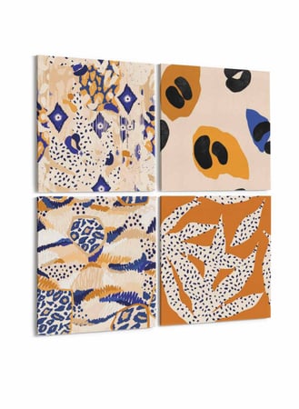 طقم من ٤ لوحات كانفاس مربع على إطار خشبي، تصميم فن تجريدي بوهيمى، للمنزل، غرفة المعيشة، المكتب، الديكور