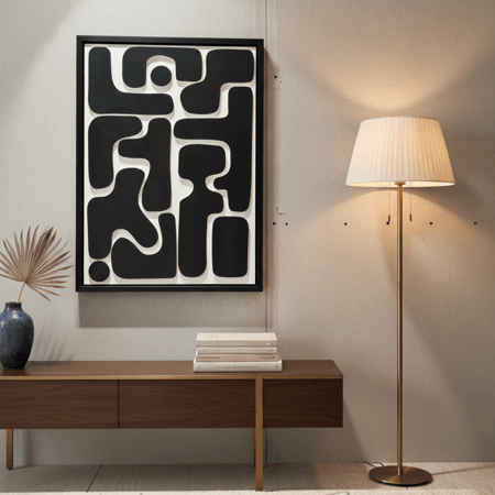 لوحة جدارية بارزة مصنوعة يدويا بتصميم عصري مع إطار أسود – ٥٠×٧٠ سم