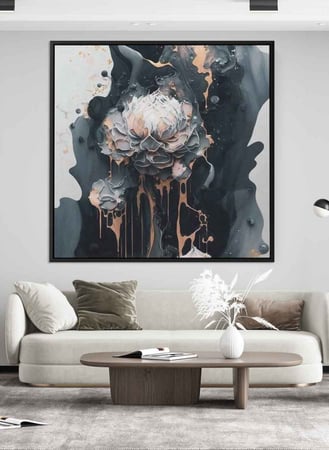 لوحة كانفاس مربع على إطار خشبي، تصميم فن تجريدي للزهور، للمنزل، غرفة المعيشة، المكتب، الديكور