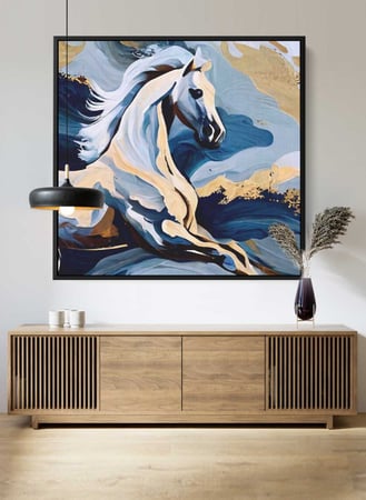 لوحة كانفاس مربع على إطار خشبي، تصميم فن تجريدي لحصان جامح، للمنزل، غرفة المعيشة، المكتب، الديكور