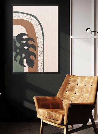 لوحة كانفاس على إطار خشبي بتصميم فن تجريدي ورقة شجر