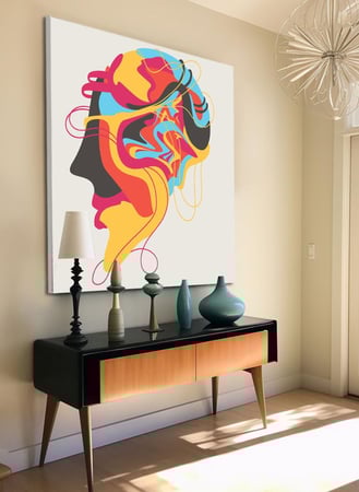 لوحة كانفاس على إطار خشبي بالفن التصوري لتصميم نمط رأس ملون