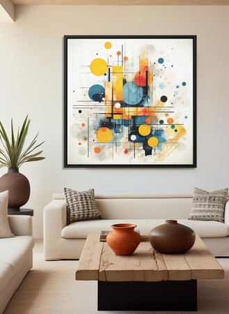 لوحة كانفاس على إطار خشبي بالفن التصوري لتصميم دوائر ملونة