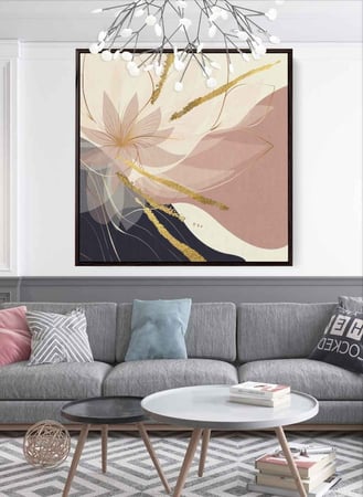 لوحة كانفاس على إطار خشبي بتصميم فن تجريدي للزهور