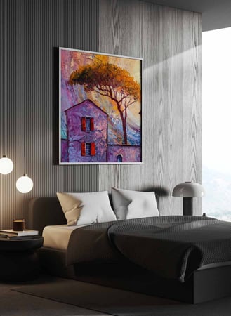 لوحة كانفاس مربع على إطار خشبي، تصميم منزل ريفي جميل، للمنزل، غرفة المعيشة، المكتب، الديكور