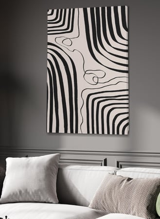 لوحة كانفاس على إطار خشبي بتصميم نمط فني خطوط ومنحنيات