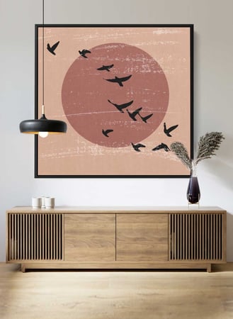 لوحة كانفاس على إطار خشبي بتصميم طيور تحلق بعيدا