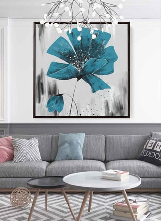 لوحة كانفاس مربع على إطار خشبي، تصميم نمط فنى لزهرة ، للمنزل، غرفة المعيشة، المكتب، الديكور