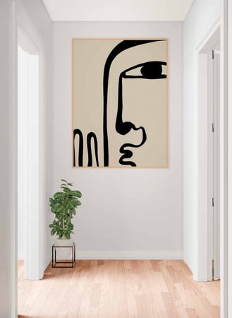 لوحة كانفاس على إطار خشبي، تصميم فن تجريدى وجه بخط واحد، للمنزل، غرفة المعيشة، المكتب، الديكور