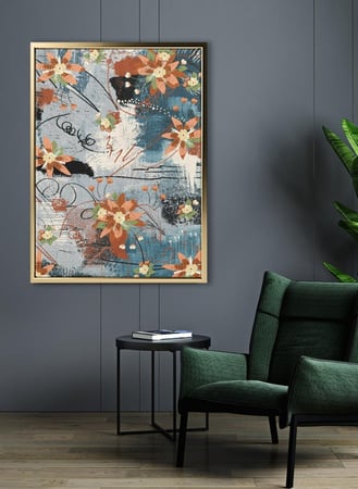 لوحة كانفاس على إطار خشبي بتصميم فن تجريدي للزهور