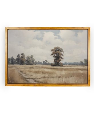 لوحة كانفاس على إطار خشبي بإطار خارجي باللون الخشبي وتصميم منظر كلاسيكي لمجموعة أشجار