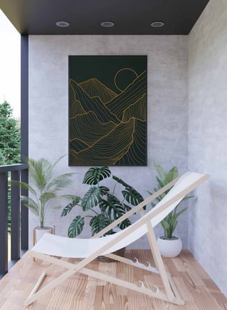 لوحة كانفاس على إطار خشبي، تصميم شمس مع الجبال، للمنزل، غرفة المعيشة، المكتب، الديكور